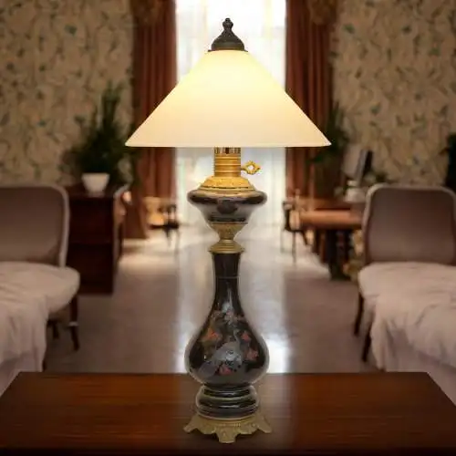 Traumhafte Jugendstil Tischleuchte "OISEAU DE PARADIS" Tischlampe Majolika