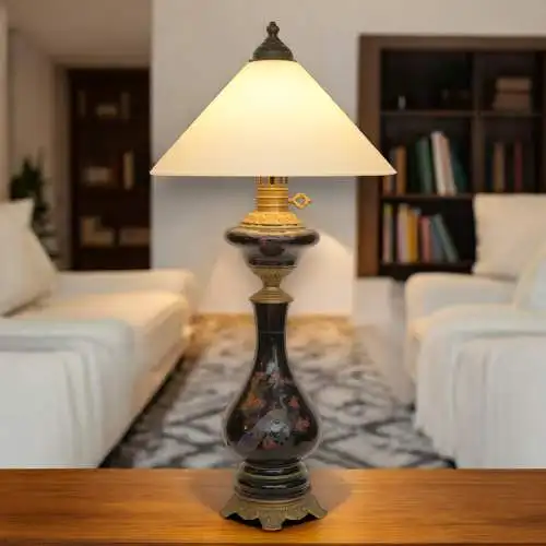 Traumhafte Jugendstil Tischleuchte "OISEAU DE PARADIS" Tischlampe Majolika