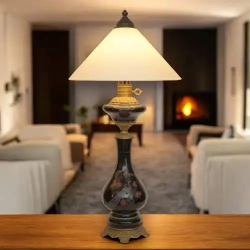 Traumhafte Jugendstil Tischleuchte "OISEAU DE PARADIS" Tischlampe Majolika