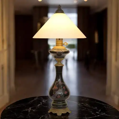 Traumhafte Jugendstil Tischleuchte "OISEAU DE PARADIS" Tischlampe Majolika