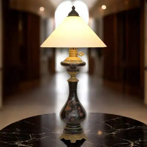 Traumhafte Jugendstil Tischleuchte "OISEAU DE PARADIS" Tischlampe Majolika