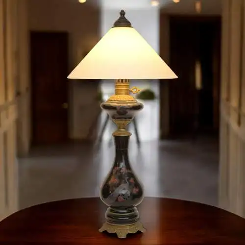 Traumhafte Jugendstil Tischleuchte "OISEAU DE PARADIS" Tischlampe Majolika