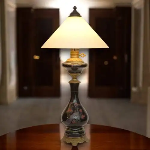 Traumhafte Jugendstil Tischleuchte "OISEAU DE PARADIS" Tischlampe Majolika