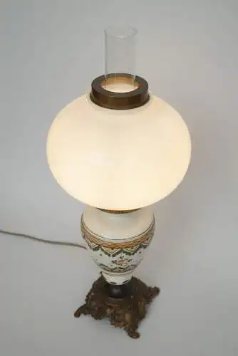 Klassische Jugendstil Tischleuchte "MADAME WHITE" Unikat Tischlampe Majolika