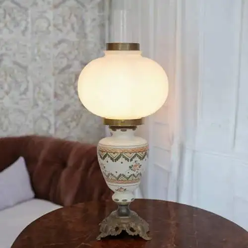 Klassische Jugendstil Tischleuchte "MADAME WHITE" Unikat Tischlampe Majolika