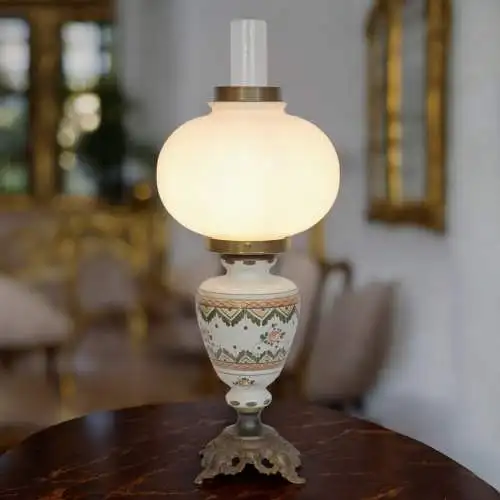 Klassische Jugendstil Tischleuchte "MADAME WHITE" Unikat Tischlampe Majolika