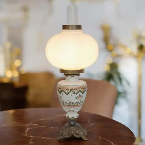 Klassische Jugendstil Tischleuchte "MADAME WHITE" Unikat Tischlampe Majolika