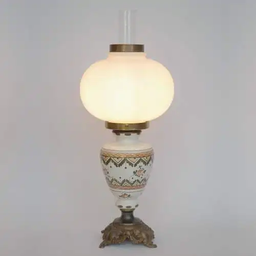 Klassische Jugendstil Tischleuchte "MADAME WHITE" Unikat Tischlampe Majolika