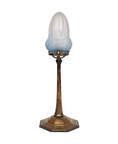 Original Jugendstil Tischlampe "BLUE DELILAH" Messinglampe 1910 Tischleuchte