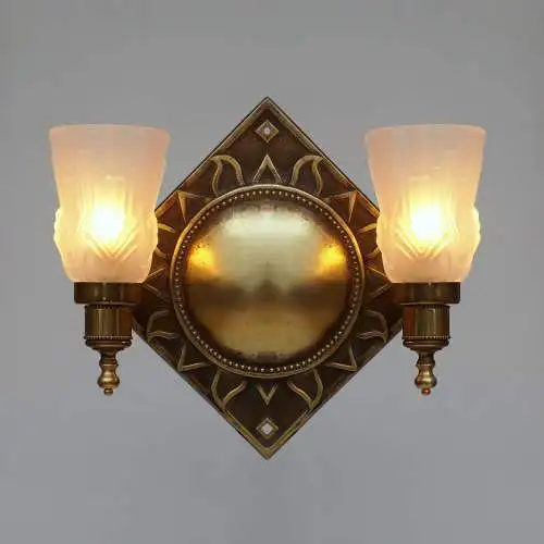 Art Deco Wandleuchte "RAYONS DU SOLEIL" Messinglampe Einzelstück Unikat Lampe