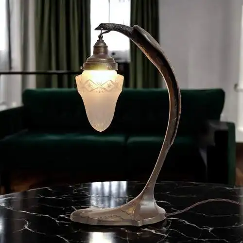 Große Art Déco Tischleuchte "SERPENT" Charles Ranc Messinglampe 1920