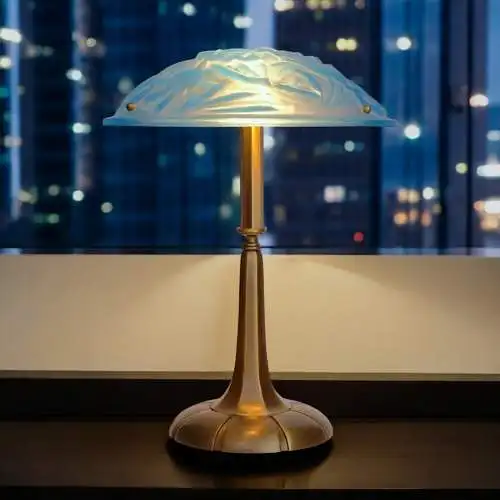 Art Deco Lampe Tischleuchte "ANEMONE" Sammlerstück Degue Messinglampe