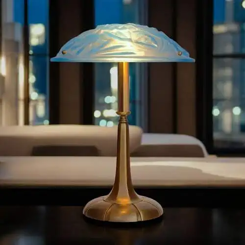 Art Deco Lampe Tischleuchte "ANEMONE" Sammlerstück Degue Messinglampe