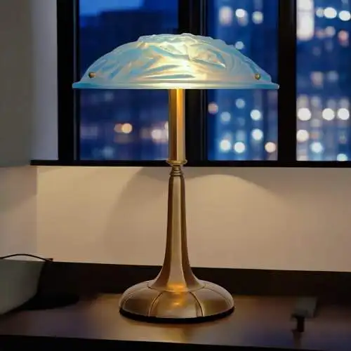 Art Deco Lampe Tischleuchte "ANEMONE" Sammlerstück Degue Messinglampe