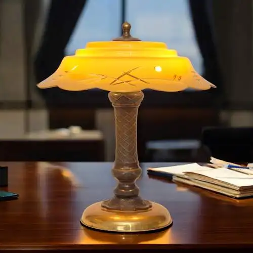 Art Déco Tischleuchte "NIPPON HOUSE" Unikat Bronze Messinglampe Einzelstück