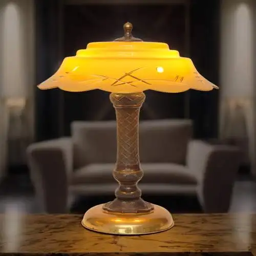 Art Déco Tischleuchte "NIPPON HOUSE" Unikat Bronze Messinglampe Einzelstück