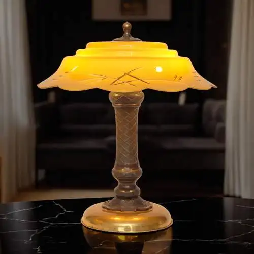 Art Déco Tischleuchte "NIPPON HOUSE" Unikat Bronze Messinglampe Einzelstück