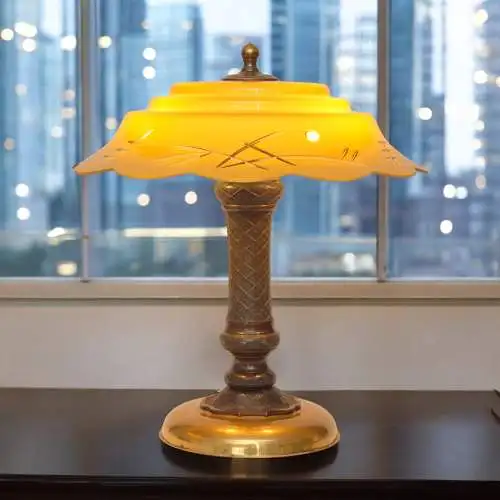 Art Déco Tischleuchte "NIPPON HOUSE" Unikat Bronze Messinglampe Einzelstück