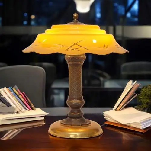 Art Déco Tischleuchte "NIPPON HOUSE" Unikat Bronze Messinglampe Einzelstück