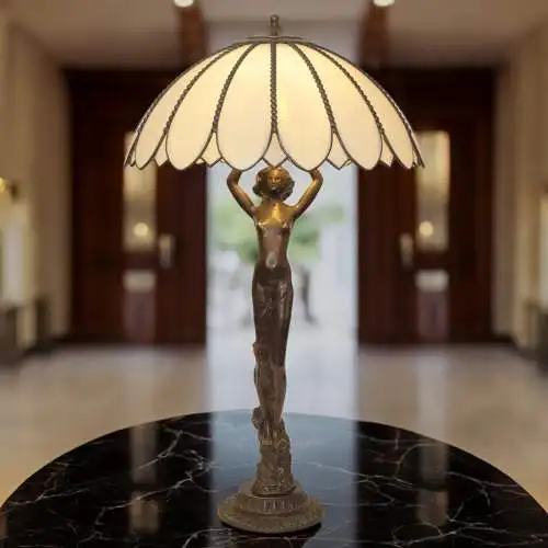 Große italienische Art Déco Tiffanylampe "CARMENTA" Unikat Tischleuchte Tiffany