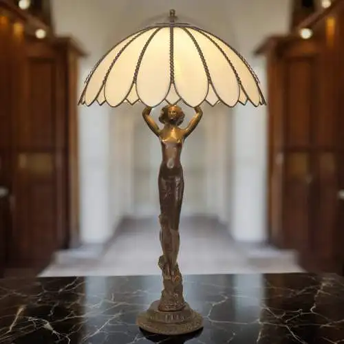 Große italienische Art Déco Tiffanylampe "CARMENTA" Unikat Tischleuchte Tiffany