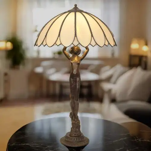 Große italienische Art Déco Tiffanylampe "CARMENTA" Unikat Tischleuchte Tiffany