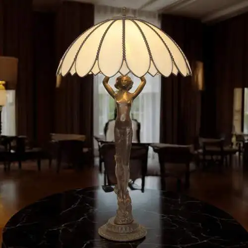 Große italienische Art Déco Tiffanylampe "CARMENTA" Unikat Tischleuchte Tiffany