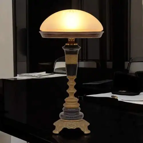 Jugendstil Schreibtischleuchte "MARBLE BASE" Unikat Tischlampe Messinglampe