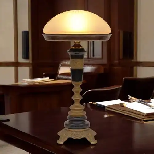 Jugendstil Schreibtischleuchte "MARBLE BASE" Unikat Tischlampe Messinglampe