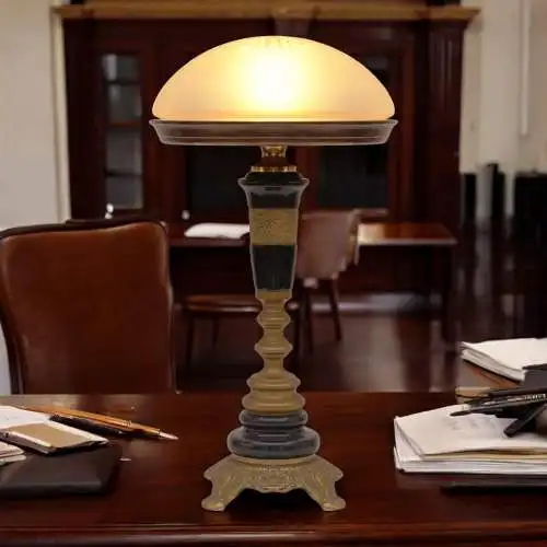 Jugendstil Schreibtischleuchte "MARBLE BASE" Unikat Tischlampe Messinglampe