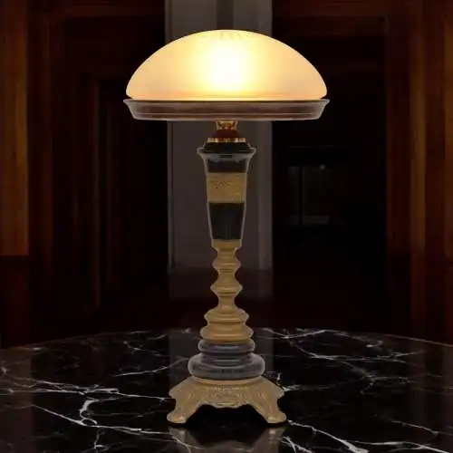 Jugendstil Schreibtischleuchte "MARBLE BASE" Unikat Tischlampe Messinglampe