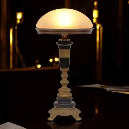 Jugendstil Schreibtischleuchte "MARBLE BASE" Unikat Tischlampe Messinglampe