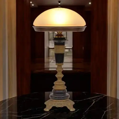 Jugendstil Schreibtischleuchte "MARBLE BASE" Unikat Tischlampe Messinglampe