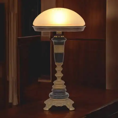 Jugendstil Schreibtischleuchte "MARBLE BASE" Unikat Tischlampe Messinglampe