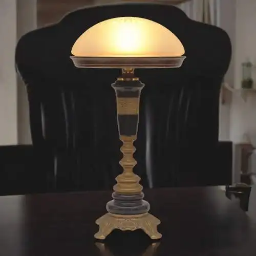 Jugendstil Schreibtischleuchte "MARBLE BASE" Unikat Tischlampe Messinglampe