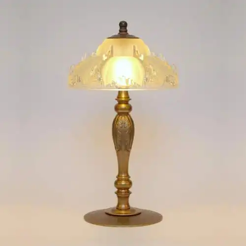 Unikat traumhafte Art Deco Tischleuchte "GERRESHEIM" Einzelstück Messinglampe