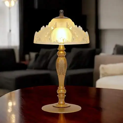 Unikat traumhafte Art Deco Tischleuchte "GERRESHEIM" Einzelstück Messinglampe