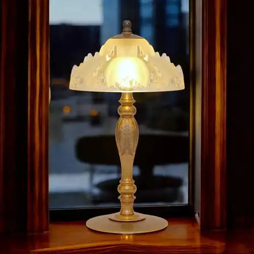 Unikat traumhafte Art Deco Tischleuchte "GERRESHEIM" Einzelstück Messinglampe