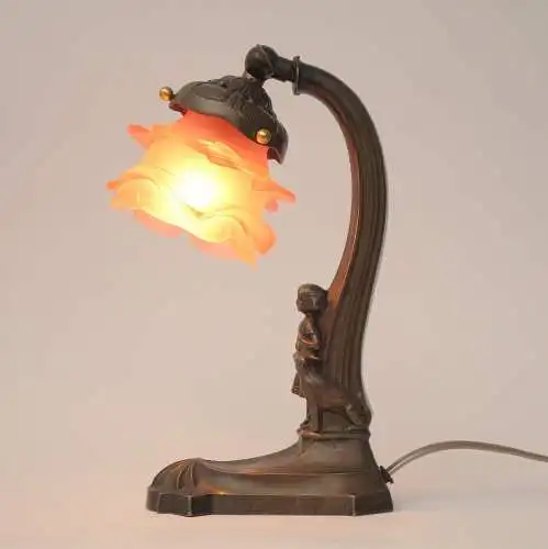 Original Jugendstil Nachttischleuchte Klavierlampe "MAIDEN & DOG" 1910