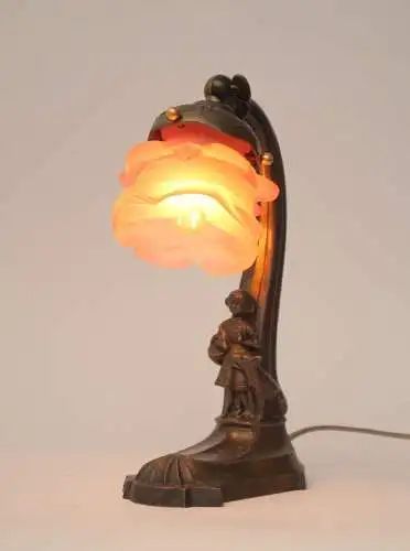 Original Jugendstil Nachttischleuchte Klavierlampe "MAIDEN & DOG" 1910