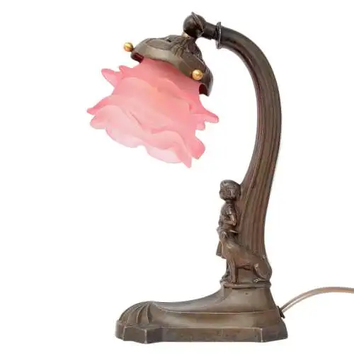 Original Jugendstil Nachttischleuchte Klavierlampe "MAIDEN & DOG" 1910