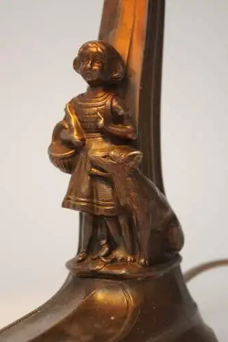 Original Jugendstil Nachttischleuchte Klavierlampe "MAIDEN & DOG" 1910