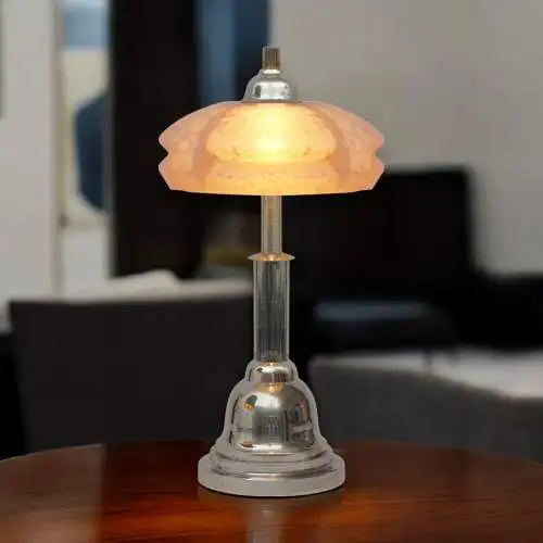 Original Art Déco Tischleuchte "SEIDNITZ" Chrom Bauhaus Schreibtisch Lampe