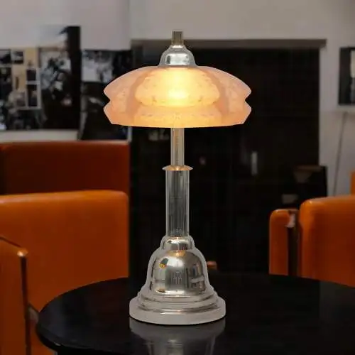 Original Art Déco Tischleuchte "SEIDNITZ" Chrom Bauhaus Schreibtisch Lampe