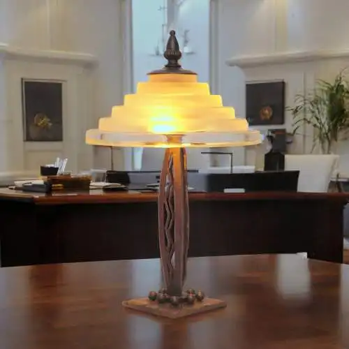 Unikate Art Déco Design Tischlampe "HARLACHING" Schmiedeeisen Murano