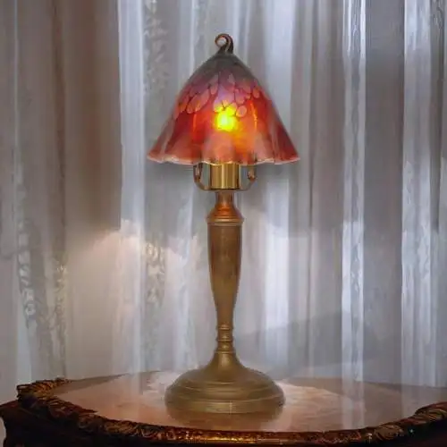 Unikat Jugendstil Messinglampe "AUBING" Tischleuchte irisierend Einzelstück