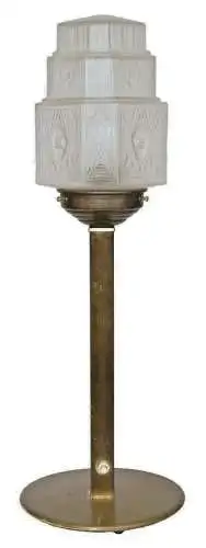 Art Déco Lampe Tischleuchte "GOLDEN SKRAPER" Messinglampe GEORGES LELEU VERRE 