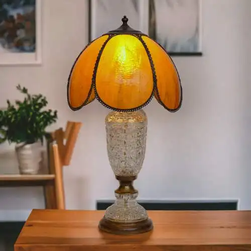 ART DECO Tischleuchte "AMBER SHINE" Bleikristall Tiffany Schreibtischlampe