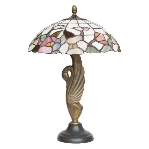 ART DECO Tischlampe "COLORED SWAN" Bronze Tiffanylampe Einzelstück