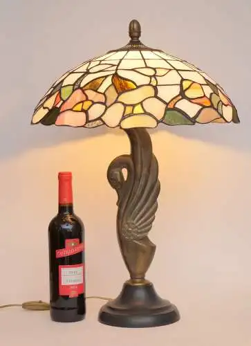 ART DECO Tischlampe "COLORED SWAN" Bronze Tiffanylampe Einzelstück